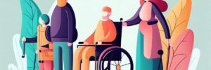 Family representing disability inclusion. Flat design minimalist illustration concept. Generative AI Illustration