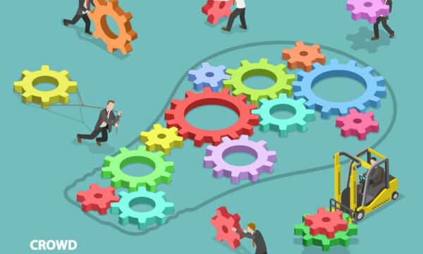 Crowdsourcing flat isometric vector concept